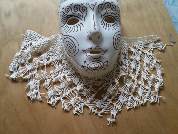 68.1. Unusual Double Faced Alien white mask with vintage lace, hand drawn pattern - Image 2