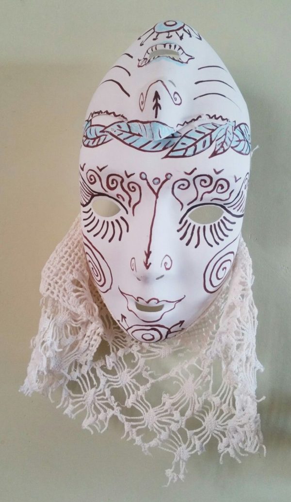 68.1. Unusual Double Faced Alien white mask with vintage lace, hand drawn pattern - Image 3