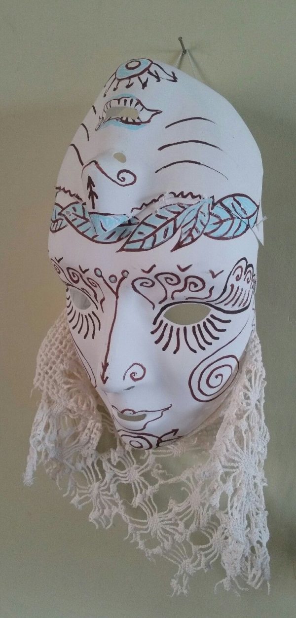 68.1. Unusual Double Faced Alien white mask with vintage lace, hand drawn pattern - Image 4