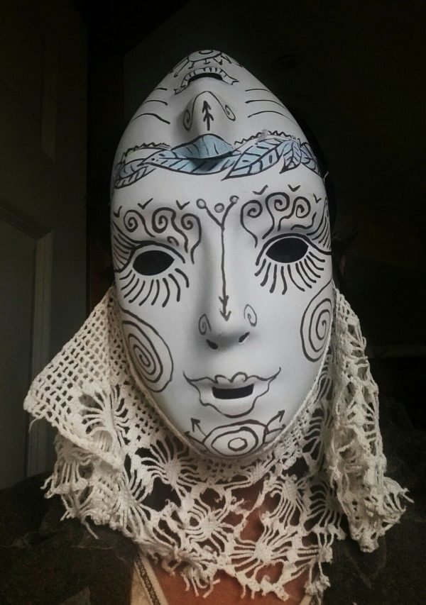 68.1. Unusual Double Faced Alien white mask with vintage lace, hand drawn pattern - Image 5