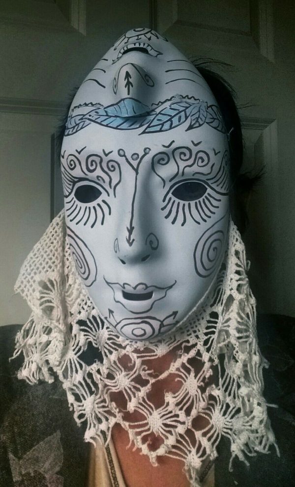 68.1. Unusual Double Faced Alien white mask with vintage lace, hand drawn pattern - Image 6
