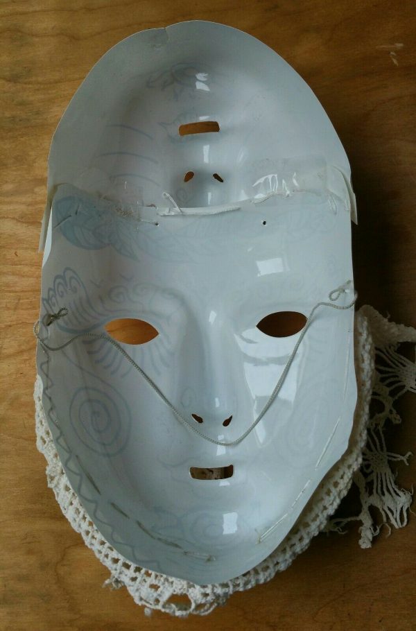 68.1. Unusual Double Faced Alien white mask with vintage lace, hand drawn pattern - Image 8