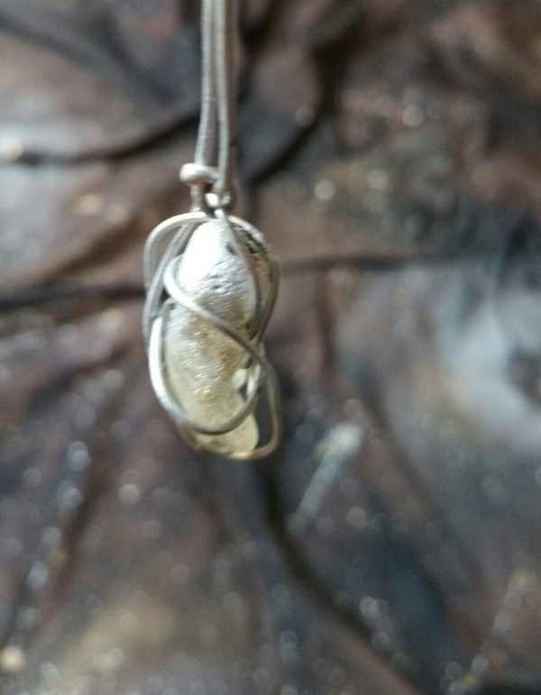 62.5. Wire wrapped golden sea glass with black stars unique handmade pendant necklace - Image 4