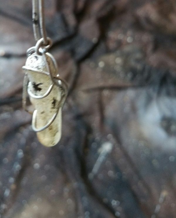 62.5. Wire wrapped golden sea glass with black stars unique handmade pendant necklace - Image 5