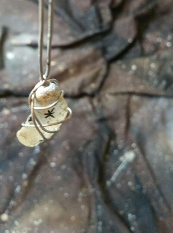 62.5. Wire wrapped golden sea glass with black stars unique handmade pendant necklace - Image 7