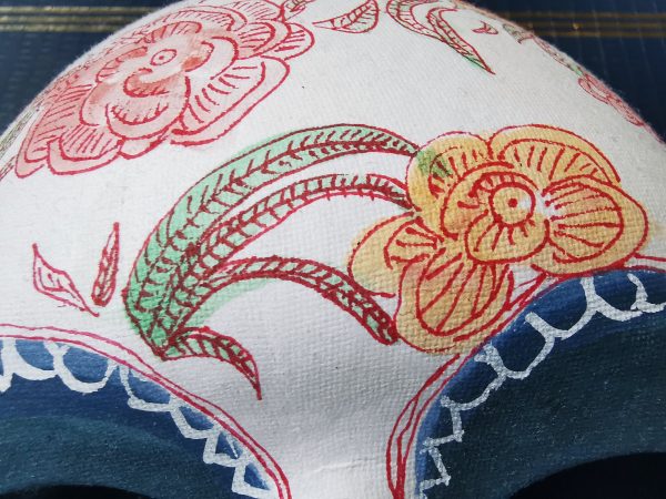 42.1. Handpainted blue and white scull mask with flowers and leaves by Linandara - Image 2
