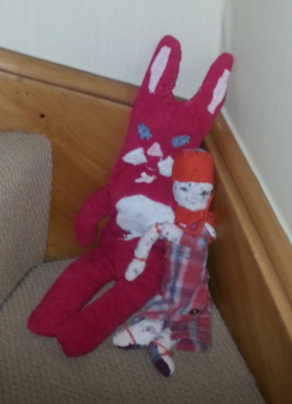 48.1. Red Hare in Denim - One of the kind handmade art rag doll by Linandara - Image 2