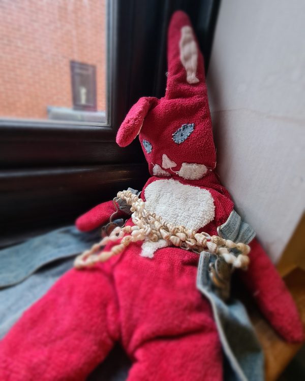 48.1. Red Hare in Denim - One of the kind handmade art rag doll by Linandara - Image 7