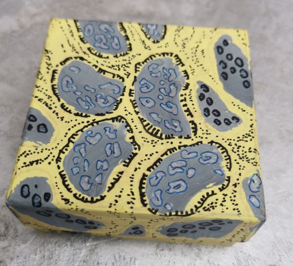 49.2. Yellow and grey fantasy animal print jewellery box by Linandara - Image 3