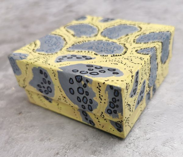 49.2. Yellow and grey fantasy animal print jewellery box by Linandara - Image 5