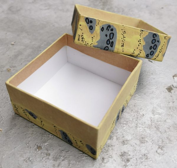 49.2. Yellow and grey fantasy animal print jewellery box by Linandara - Image 7