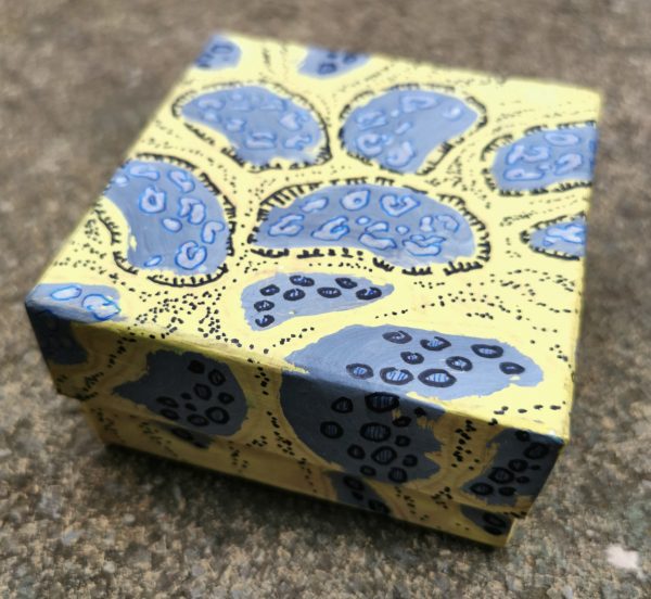 49.2. Yellow and grey fantasy animal print jewellery box by Linandara