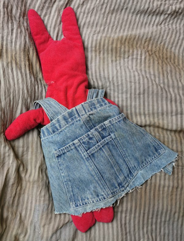 48.1. Red Hare in Denim - One of the kind handmade art rag doll by Linandara - Image 5