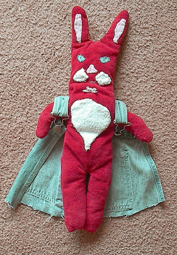48.1. Red Hare in Denim - One of the kind handmade art rag doll by Linandara - Image 6