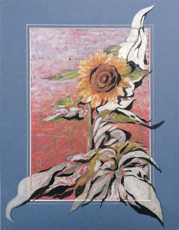 83. Sunflower bursting out of its frame - original art by Linandara